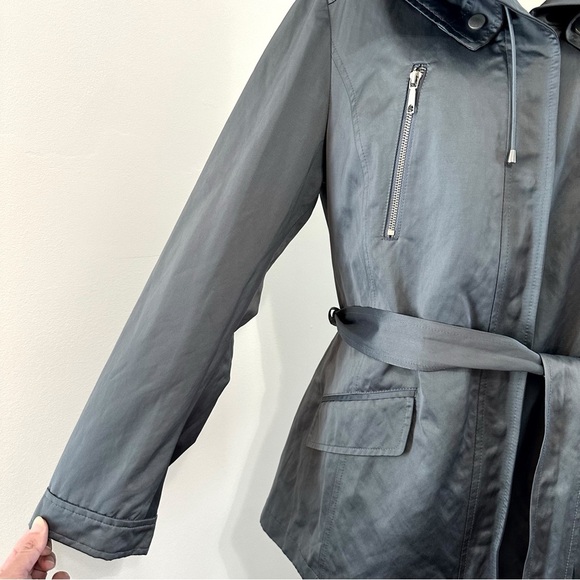 Lafayette 148 New York Metallic Button Zip Anorak Belted Jacket Silver Metal 10 - Picture 4 of 15